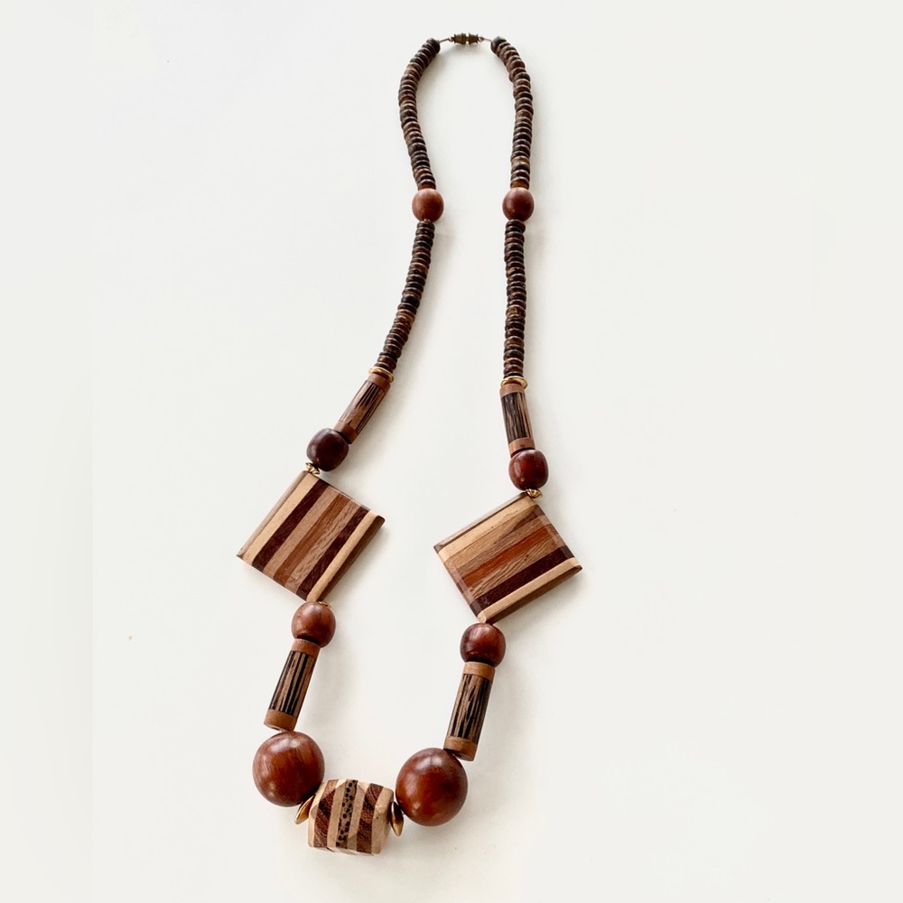 Mid-Century Wood Inlay Necklace